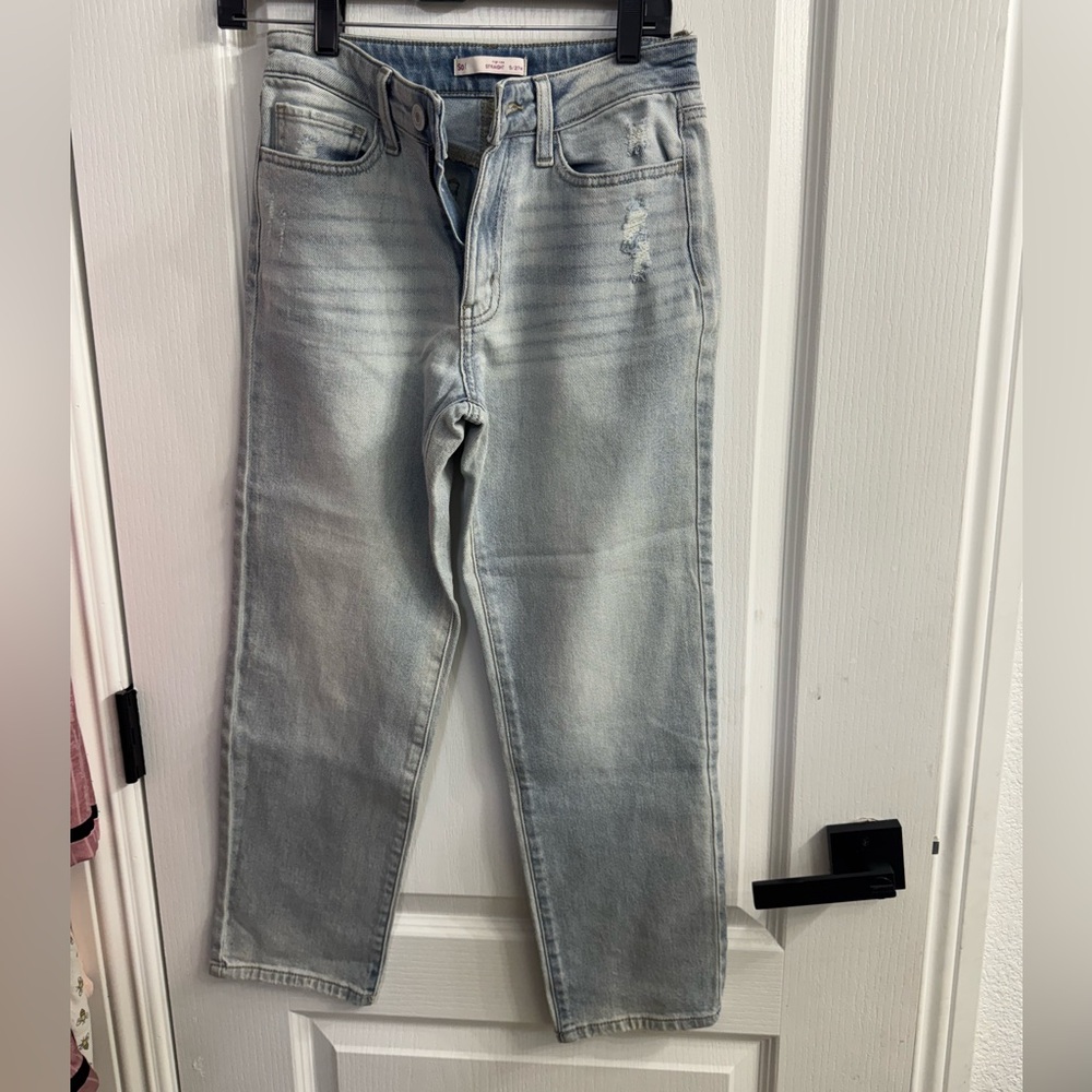 SO women’s Light Blue High Rise Straight Slim Jeans